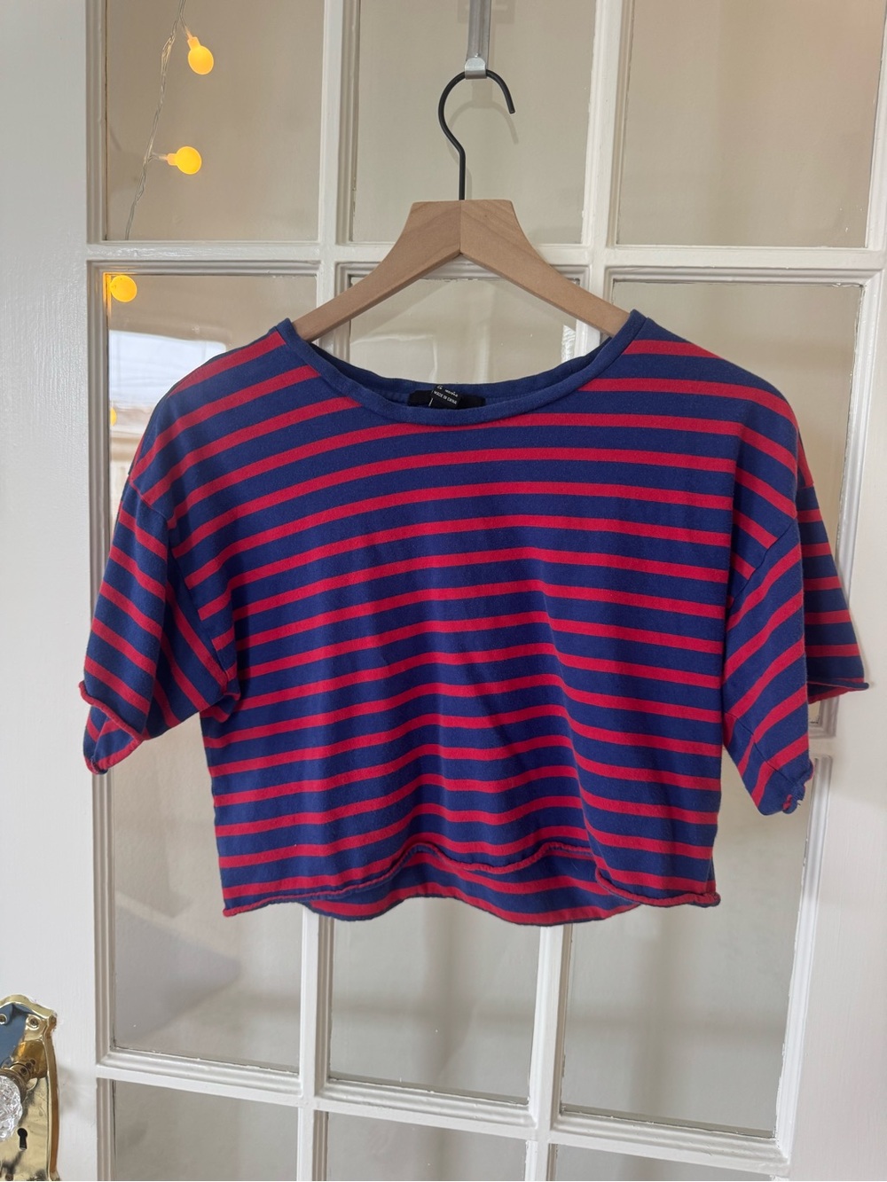 Boxy Striped Crop Tee in Blue and Red